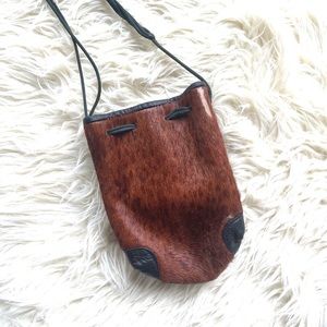{Vintage} Genuine Leather and Hide Hair Satchel Bag Purse